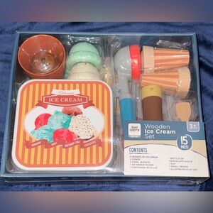 Bee Happy Wooden Ice Cream Play Food Set Wooden Pretend Imaginative Toy Kitchen